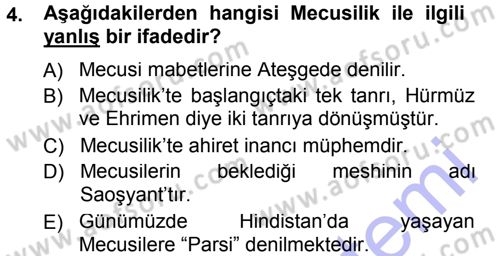 Mitoloji ve Din Dersi 2012 - 2013 Yılı (Final) Dönem Sonu Sınav Soruları 4. Soru