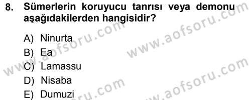 Mitoloji ve Din Dersi 2012 - 2013 Yılı (Final) Dönem Sonu Sınav Soruları 8. Soru