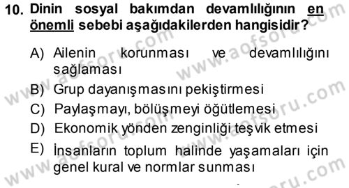 Mitoloji ve Din Dersi 2013 - 2014 Yılı (Vize) Ara Sınav Soruları 10. Soru