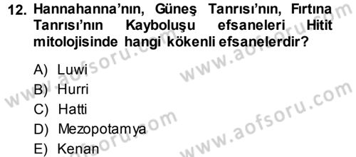 Mitoloji ve Din Dersi 2013 - 2014 Yılı (Vize) Ara Sınav Soruları 12. Soru