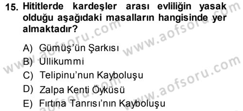 Mitoloji ve Din Dersi 2013 - 2014 Yılı (Vize) Ara Sınav Soruları 15. Soru