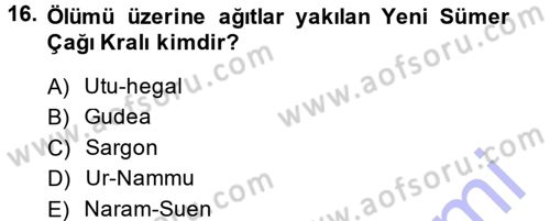 Mitoloji ve Din Dersi 2013 - 2014 Yılı (Vize) Ara Sınav Soruları 16. Soru