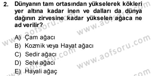 Mitoloji ve Din Dersi 2013 - 2014 Yılı (Vize) Ara Sınav Soruları 2. Soru
