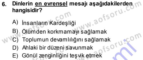 Mitoloji ve Din Dersi 2013 - 2014 Yılı (Vize) Ara Sınav Soruları 6. Soru