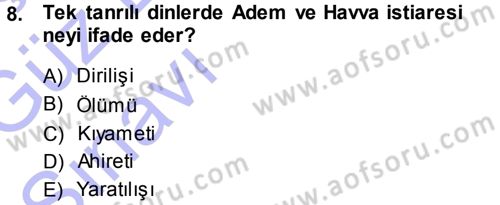 Mitoloji ve Din Dersi 2013 - 2014 Yılı (Vize) Ara Sınav Soruları 8. Soru