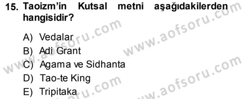 Mitoloji ve Din Dersi 2013 - 2014 Yılı (Final) Dönem Sonu Sınav Soruları 15. Soru