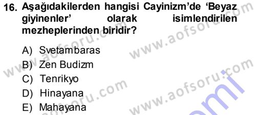 Mitoloji ve Din Dersi 2013 - 2014 Yılı (Final) Dönem Sonu Sınav Soruları 16. Soru