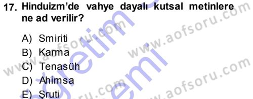 Mitoloji ve Din Dersi 2013 - 2014 Yılı (Final) Dönem Sonu Sınav Soruları 17. Soru