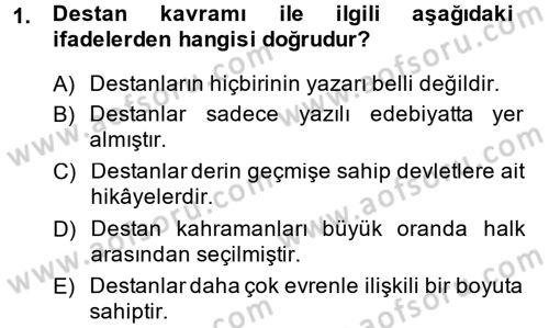 Mitoloji ve Din Dersi 2014 - 2015 Yılı (Vize) Ara Sınav Soruları 1. Soru