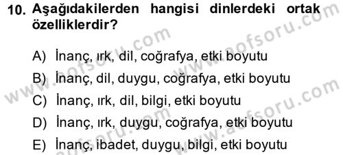 Mitoloji ve Din Dersi 2014 - 2015 Yılı (Vize) Ara Sınav Soruları 10. Soru