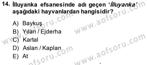 Mitoloji ve Din Dersi 2014 - 2015 Yılı (Vize) Ara Sınav Soruları 14. Soru