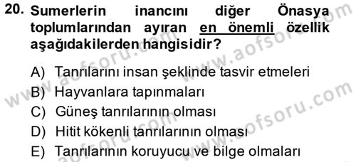 Mitoloji ve Din Dersi 2014 - 2015 Yılı (Vize) Ara Sınav Soruları 20. Soru