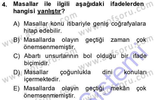 Mitoloji ve Din Dersi 2014 - 2015 Yılı (Vize) Ara Sınav Soruları 4. Soru