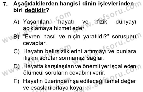 Mitoloji ve Din Dersi 2014 - 2015 Yılı (Vize) Ara Sınav Soruları 7. Soru