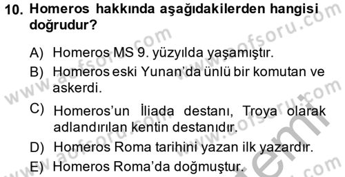 Mitoloji ve Din Dersi 2014 - 2015 Yılı (Final) Dönem Sonu Sınav Soruları 10. Soru