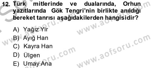 Mitoloji ve Din Dersi 2014 - 2015 Yılı (Final) Dönem Sonu Sınav Soruları 12. Soru