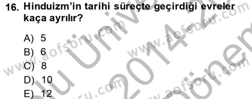 Mitoloji ve Din Dersi 2014 - 2015 Yılı (Final) Dönem Sonu Sınav Soruları 16. Soru