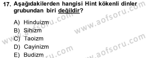 Mitoloji ve Din Dersi 2014 - 2015 Yılı (Final) Dönem Sonu Sınav Soruları 17. Soru