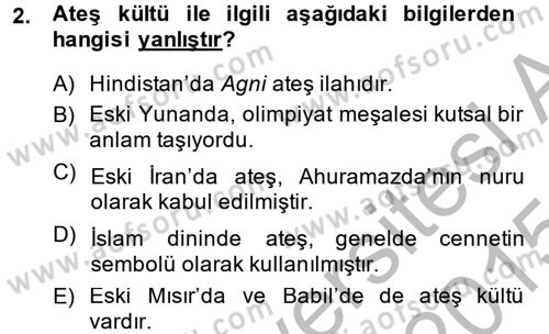 Mitoloji ve Din Dersi 2014 - 2015 Yılı (Final) Dönem Sonu Sınav Soruları 2. Soru