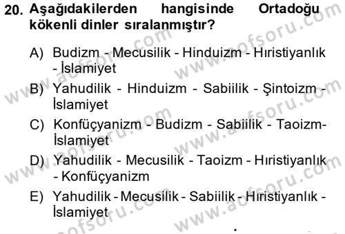 Mitoloji ve Din Dersi 2014 - 2015 Yılı (Final) Dönem Sonu Sınav Soruları 20. Soru