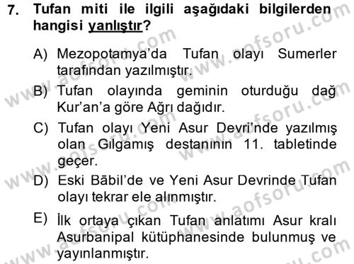 Mitoloji ve Din Dersi 2014 - 2015 Yılı (Final) Dönem Sonu Sınav Soruları 7. Soru