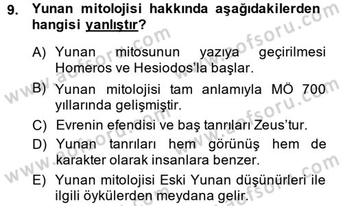 Mitoloji ve Din Dersi 2014 - 2015 Yılı (Final) Dönem Sonu Sınav Soruları 9. Soru