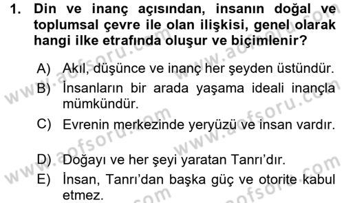 Mitoloji ve Din Dersi 2015 - 2016 Yılı (Vize) Ara Sınav Soruları 1. Soru