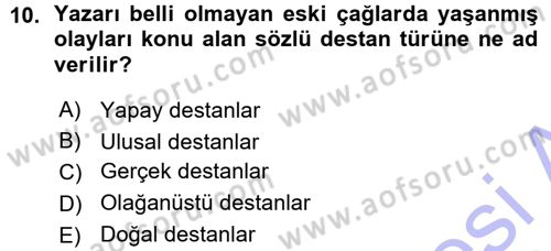 Mitoloji ve Din Dersi 2015 - 2016 Yılı (Vize) Ara Sınav Soruları 10. Soru