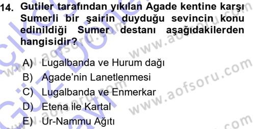 Mitoloji ve Din Dersi 2015 - 2016 Yılı (Vize) Ara Sınav Soruları 14. Soru