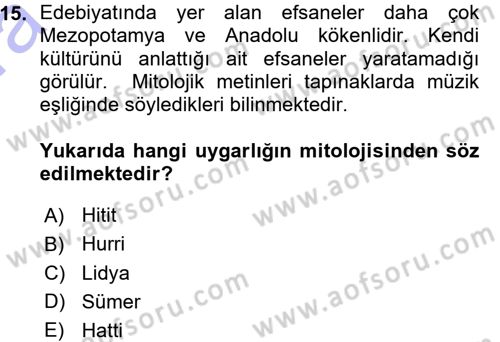 Mitoloji ve Din Dersi 2015 - 2016 Yılı (Vize) Ara Sınav Soruları 15. Soru