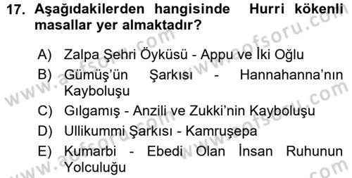 Mitoloji ve Din Dersi 2015 - 2016 Yılı (Vize) Ara Sınav Soruları 17. Soru