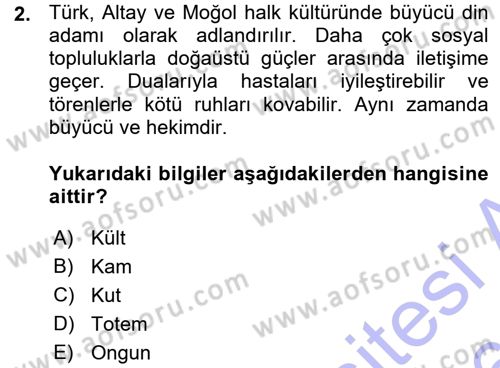 Mitoloji ve Din Dersi 2015 - 2016 Yılı (Vize) Ara Sınav Soruları 2. Soru