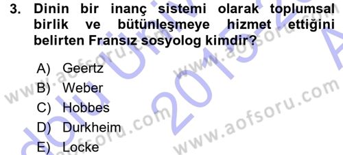 Mitoloji ve Din Dersi 2015 - 2016 Yılı (Vize) Ara Sınav Soruları 3. Soru