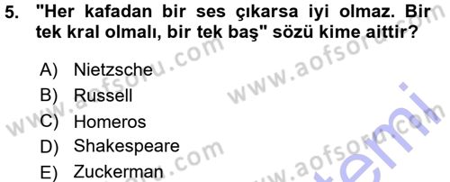 Mitoloji ve Din Dersi 2015 - 2016 Yılı (Vize) Ara Sınav Soruları 5. Soru