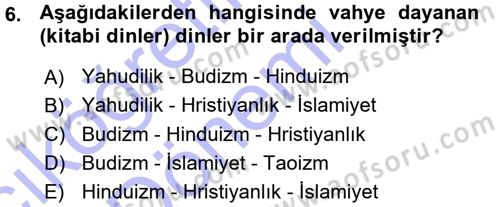 Mitoloji ve Din Dersi 2015 - 2016 Yılı (Vize) Ara Sınav Soruları 6. Soru