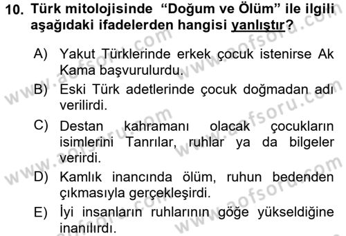 Mitoloji ve Din Dersi 2015 - 2016 Yılı (Final) Dönem Sonu Sınav Soruları 10. Soru