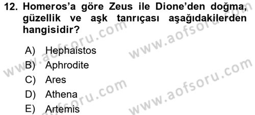 Mitoloji ve Din Dersi 2015 - 2016 Yılı (Final) Dönem Sonu Sınav Soruları 12. Soru