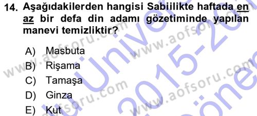 Mitoloji ve Din Dersi 2015 - 2016 Yılı (Final) Dönem Sonu Sınav Soruları 14. Soru