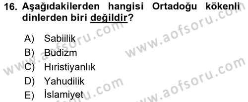Mitoloji ve Din Dersi 2015 - 2016 Yılı (Final) Dönem Sonu Sınav Soruları 16. Soru