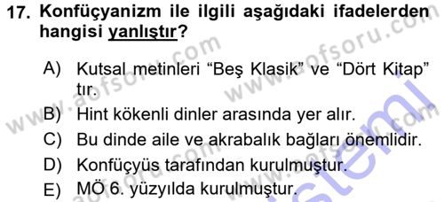 Mitoloji ve Din Dersi 2015 - 2016 Yılı (Final) Dönem Sonu Sınav Soruları 17. Soru