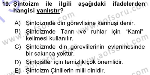 Mitoloji ve Din Dersi 2015 - 2016 Yılı (Final) Dönem Sonu Sınav Soruları 19. Soru