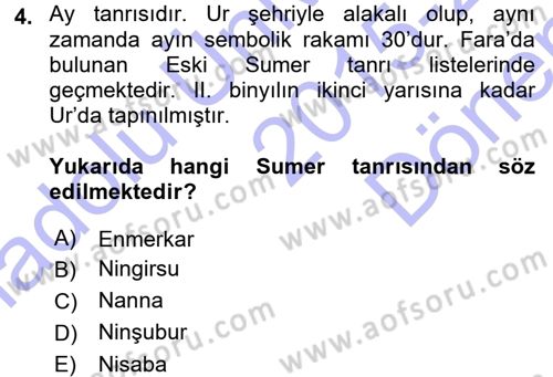 Mitoloji ve Din Dersi 2015 - 2016 Yılı (Final) Dönem Sonu Sınav Soruları 4. Soru