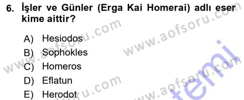 Mitoloji ve Din Dersi 2015 - 2016 Yılı (Final) Dönem Sonu Sınav Soruları 6. Soru