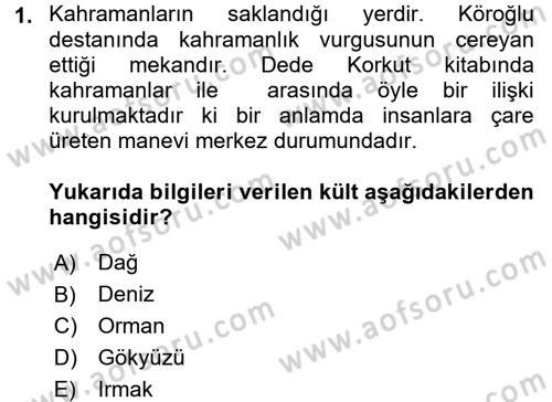 Mitoloji ve Din Dersi 2016 - 2017 Yılı (Vize) Ara Sınav Soruları 1. Soru
