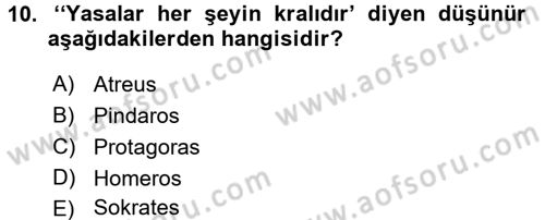 Mitoloji ve Din Dersi 2016 - 2017 Yılı (Vize) Ara Sınav Soruları 10. Soru
