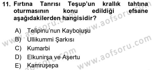 Mitoloji ve Din Dersi 2016 - 2017 Yılı (Vize) Ara Sınav Soruları 11. Soru