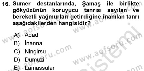 Mitoloji ve Din Dersi 2016 - 2017 Yılı (Vize) Ara Sınav Soruları 16. Soru