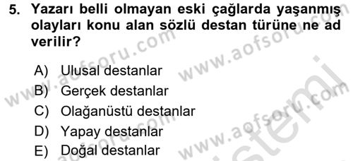 Mitoloji ve Din Dersi 2016 - 2017 Yılı (Vize) Ara Sınav Soruları 5. Soru