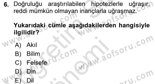 Mitoloji ve Din Dersi 2016 - 2017 Yılı (Vize) Ara Sınav Soruları 6. Soru