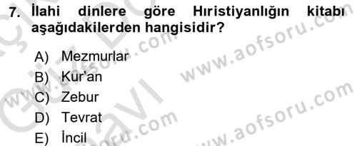 Mitoloji ve Din Dersi 2016 - 2017 Yılı (Vize) Ara Sınav Soruları 7. Soru